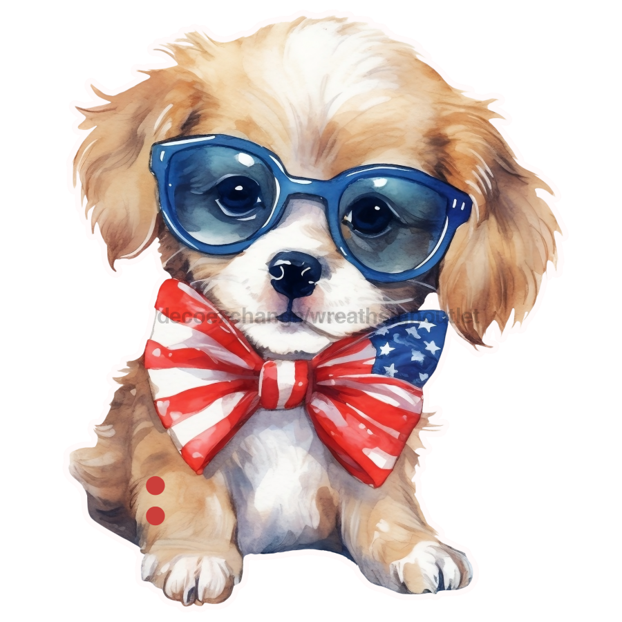 Patriotic Dog 13" Wood Bow Backer - BB-W-0056
