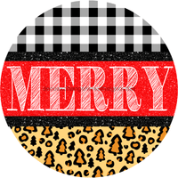 Thumbnail for Wreath Sign, Buffalo Check Leopard, Merry Christmas Sign, 10