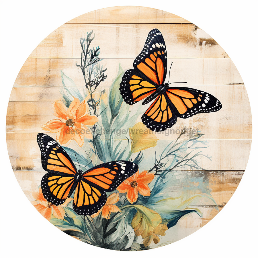 Butterfly Door Hanger, DCO-00846-DH, Sign For Wreath, 18" Round Door Hanger - DecoExchange®