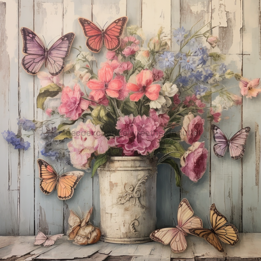 Butterfly Sign Pink Floral Dco-01006 For Wreath 10X10 Metal