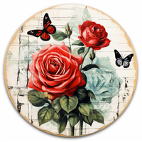 Thumbnail for Butterfly Sign Red Rose Dco-00882 For Wreath 10 Round Metal