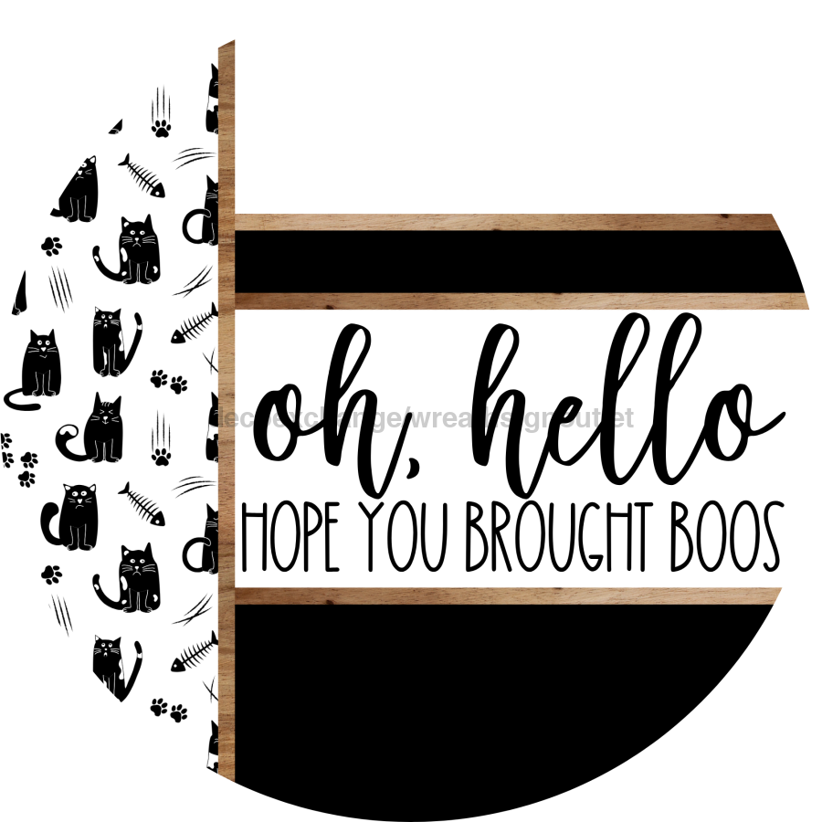 Cat Door Hanger, Hello Brought Boos Door Hanger, DCO-01921-DH, 18" Round Wood