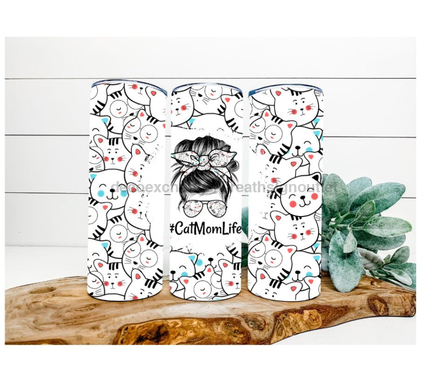 Cat Mom Life Tumbler, Cat Tumbler 20 oz Skinny Tumbler - DECOETUMBLER-264