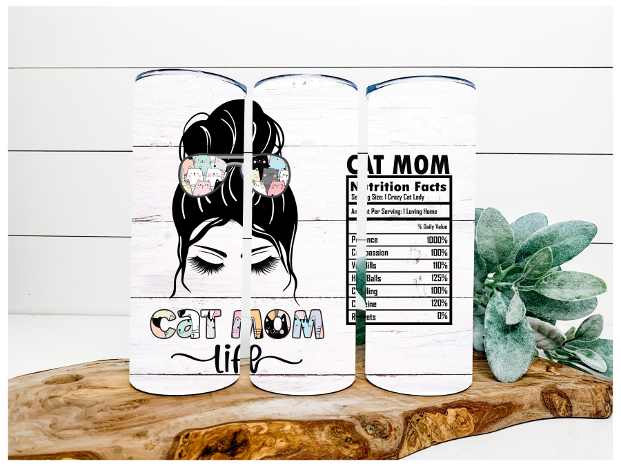 Cat Mom Tumbler 20 oz Skinny Tumbler - DECOETUMBLER-150
