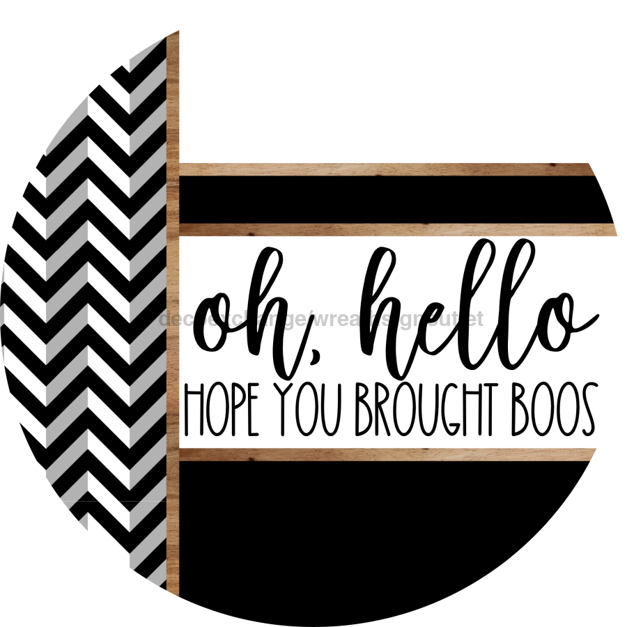 Chevron Door Hanger, Hello Brought Boos Door Hanger, DCO-01806-DH, 18" Round Wood