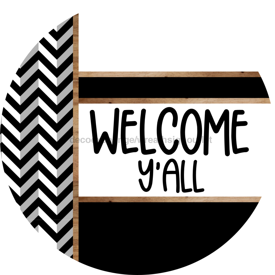 Chevron Door Hanger, Welcome Yall Door Hanger, DCO-01801-DH, 18" Round Wood