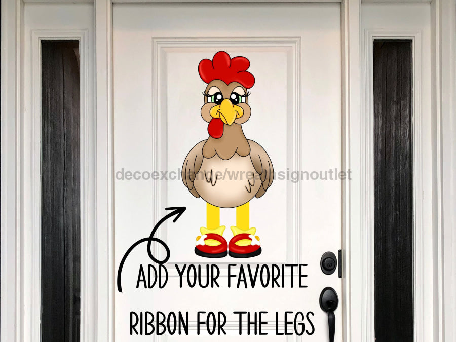 Chicken Ribbon Leg Chicken 22" Wood Door Hanger - CR-W-126-DH