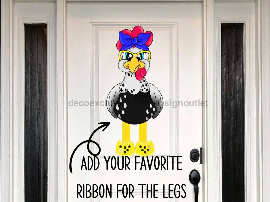Chicken Ribbon Leg Chicken 22" Wood Door Hanger - CR-W-128-DH
