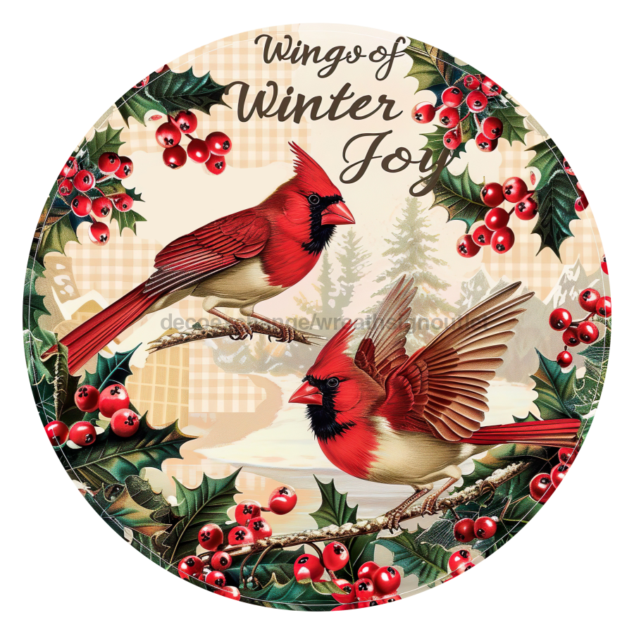 Christmas Cardinals 10" Wood Wreath Sign - DCO-102647-D