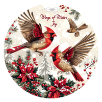 Thumbnail for Christmas Cardinals 10" Metal Wreath Sign - DCO-102649