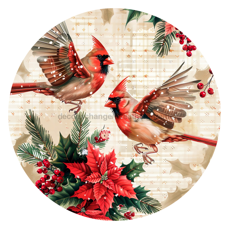 Christmas Cardinals 10" Metal Wreath Sign - DCO-102650