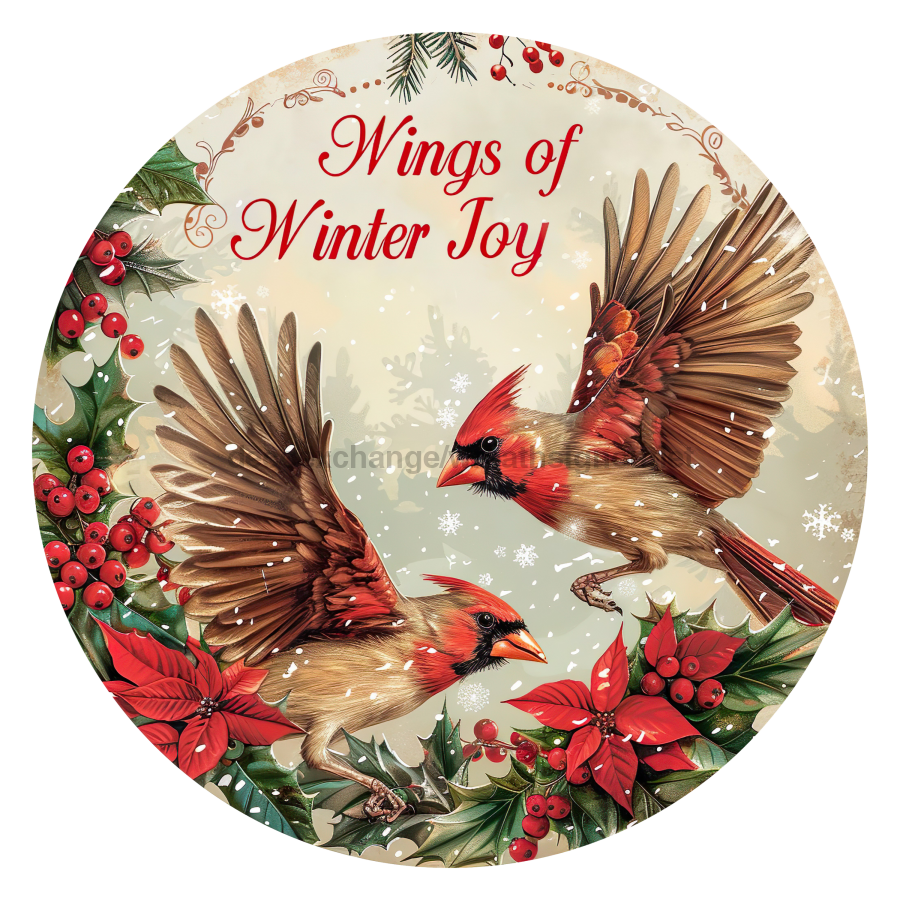 Christmas Cardinals 10" Metal Wreath Sign - DCO-102651