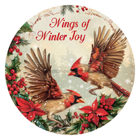 Thumbnail for Christmas Cardinals 10" Metal Wreath Sign - DCO-102651