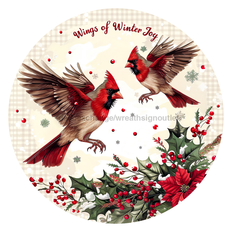 Christmas Cardinals 10" Metal Wreath Sign - DCO-102652