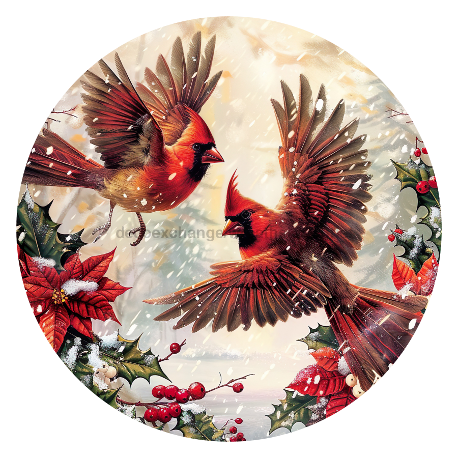 Christmas Cardinals 10" Metal Wreath Sign - DCO-102654