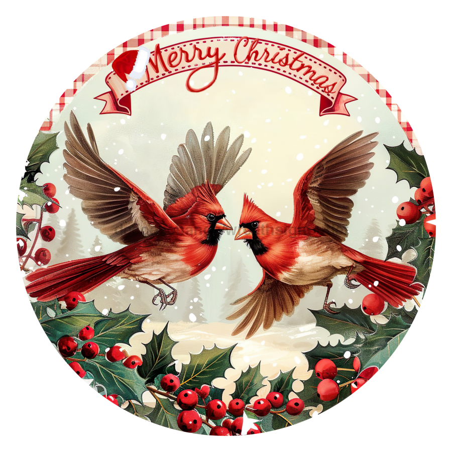 Christmas Cardinals 10" Wood Wreath Sign - DCO-102655-D