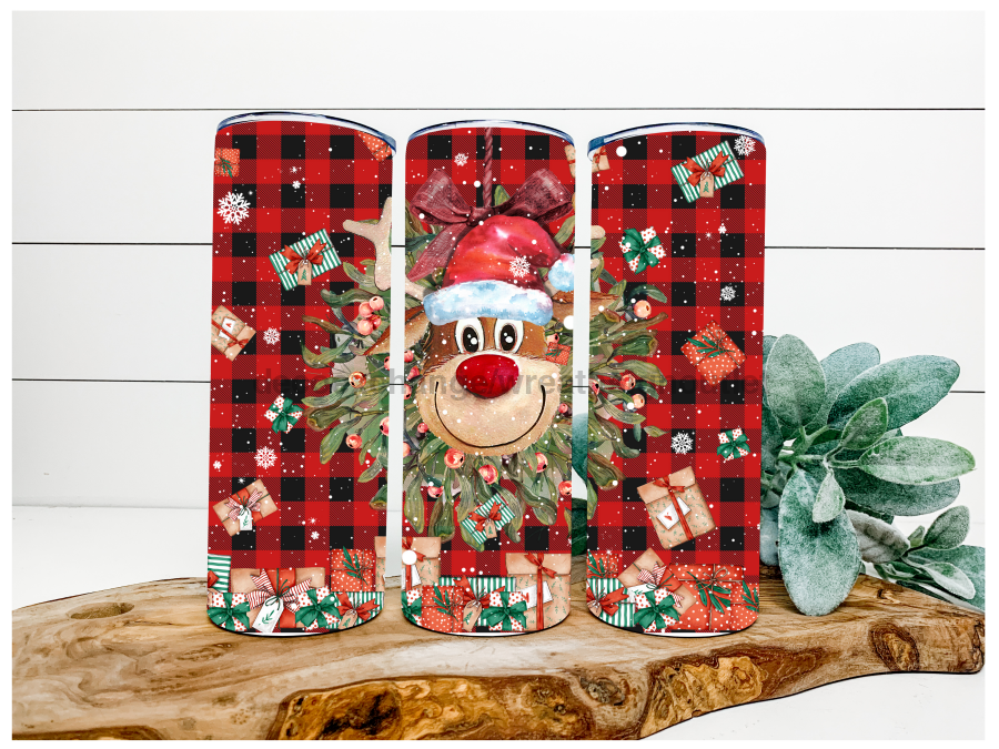 Christmas Deer Wreath 20 oz Skinny Tumbler - DECOETUMBLER-080