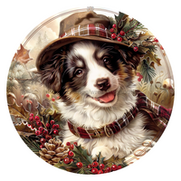 Thumbnail for Christmas Dog 10" Metal Wreath Sign - DCO-102721