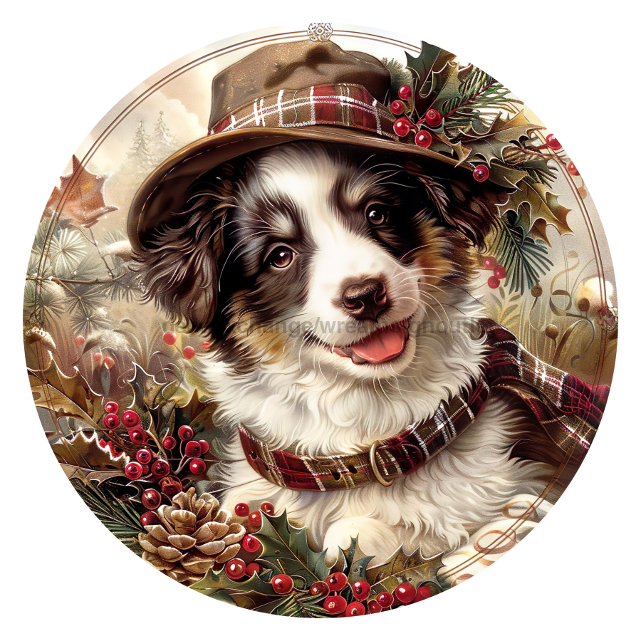 Christmas Dog 10" Metal Wreath Sign - DCO-102721