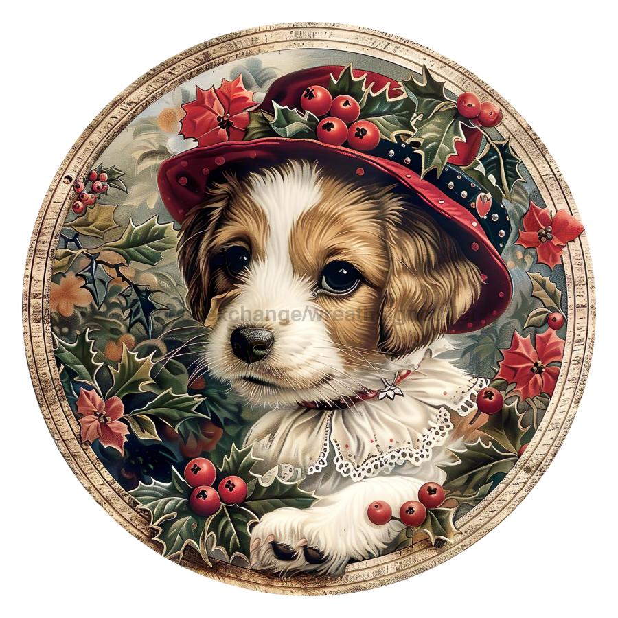 Christmas Dog 10" Metal Wreath Sign - DCO-102722