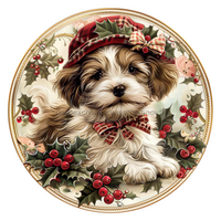 Thumbnail for Christmas Dog 10" Wood Wreath Sign - DCO-102723-D
