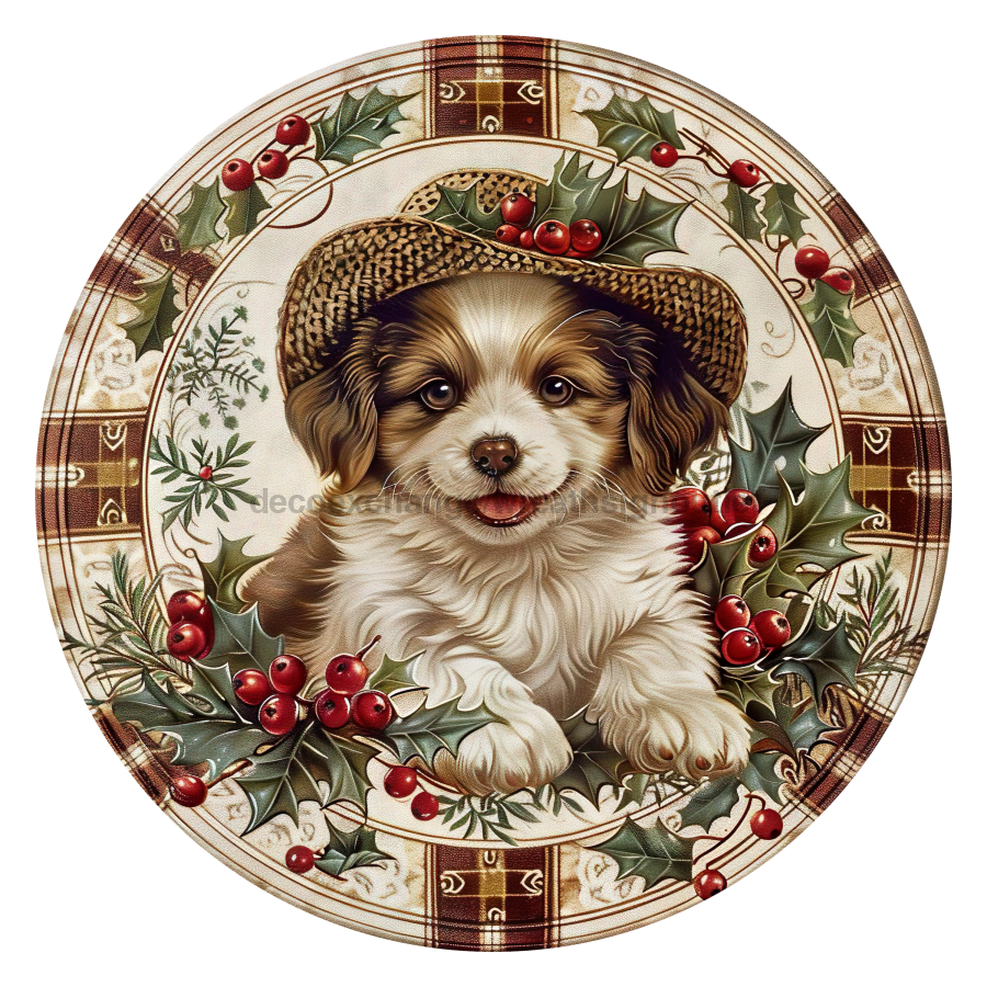 Christmas Dog 10" Wood Wreath Sign - DCO-102724-D