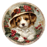 Thumbnail for Christmas Dog 10" Wood Wreath Sign - DCO-102725-D
