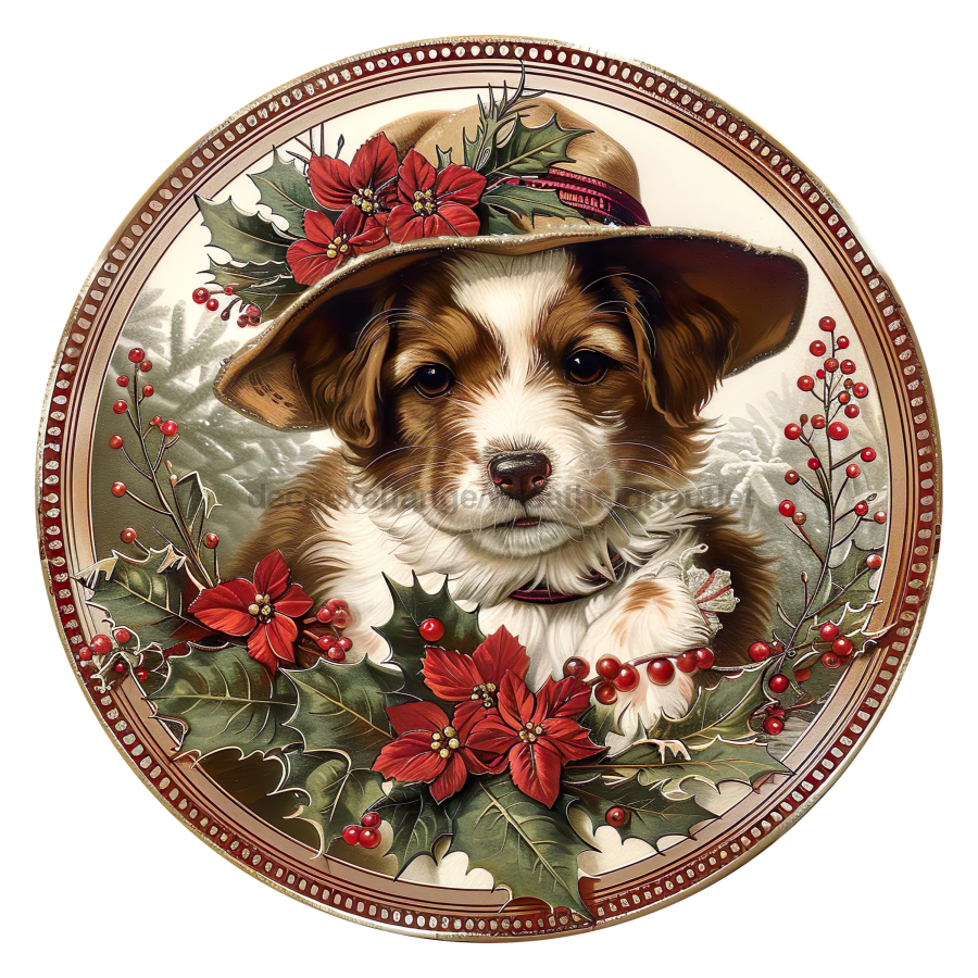 Christmas Dog 10" Metal Wreath Sign - DCO-102728