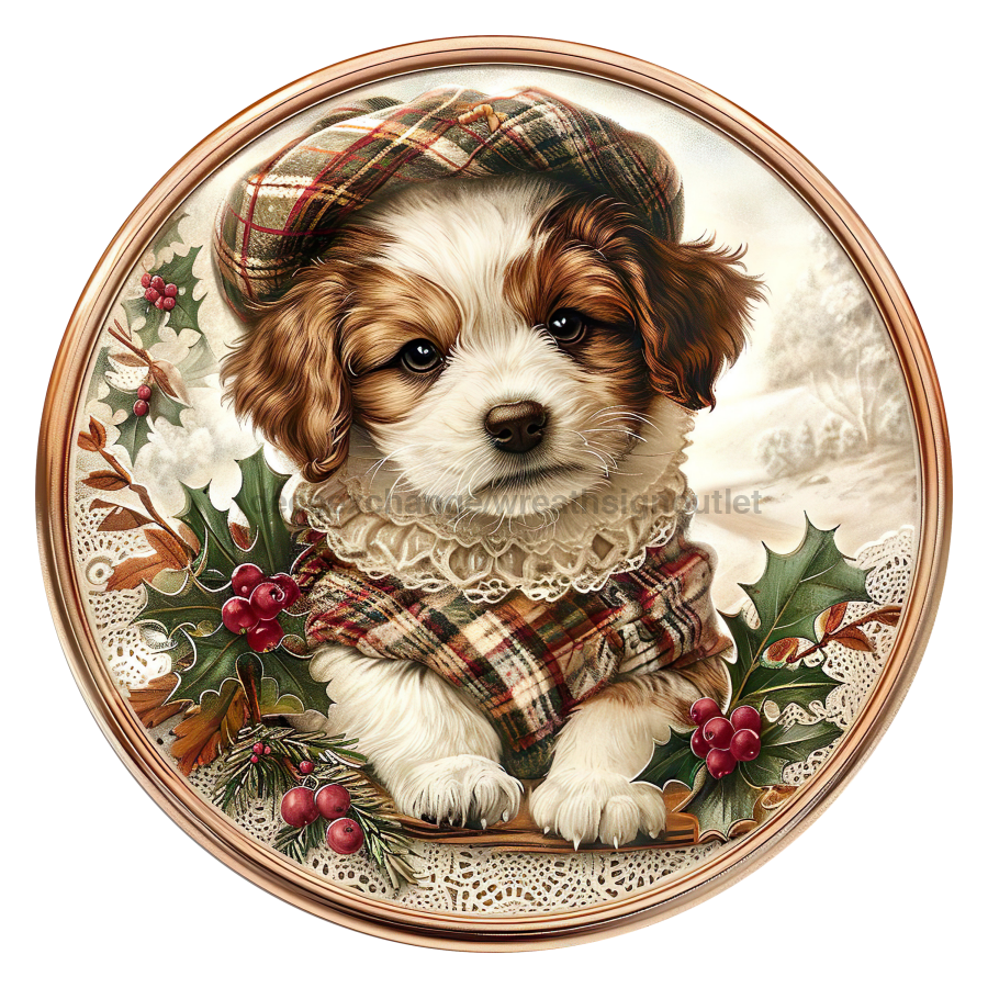 Christmas Dog 10" Wood Wreath Sign - DCO-102731-D
