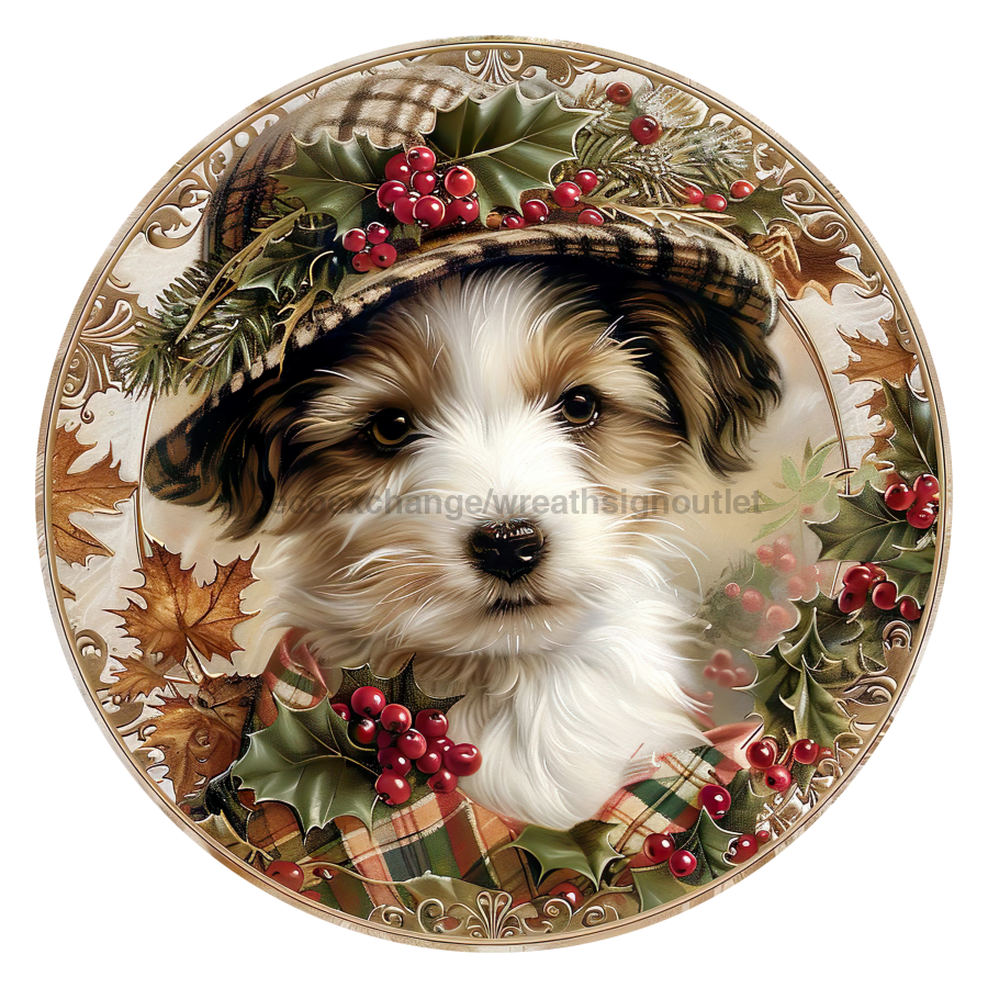Christmas Dog 10" Metal Wreath Sign - DCO-102733