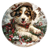 Thumbnail for Christmas Dog 10" Wood Wreath Sign - DCO-102734-D