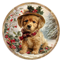 Thumbnail for Christmas Dog 10" Wood Wreath Sign - DCO-102735-D