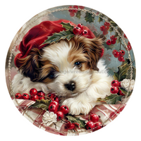 Thumbnail for Christmas Dog 10" Wood Wreath Sign - DCO-102737-D