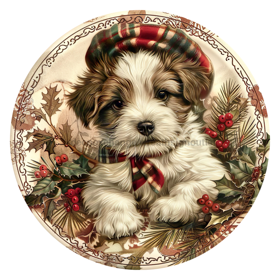 Christmas Dog 10" Wood Wreath Sign - DCO-102738-D