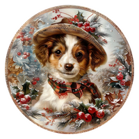 Thumbnail for Christmas Dog 10" Wood Wreath Sign - DCO-102739-D