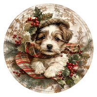 Thumbnail for Christmas Dog 10" Metal Wreath Sign - DCO-102740