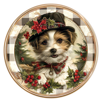 Thumbnail for Christmas Dog 10" Metal Wreath Sign - DCO-102741