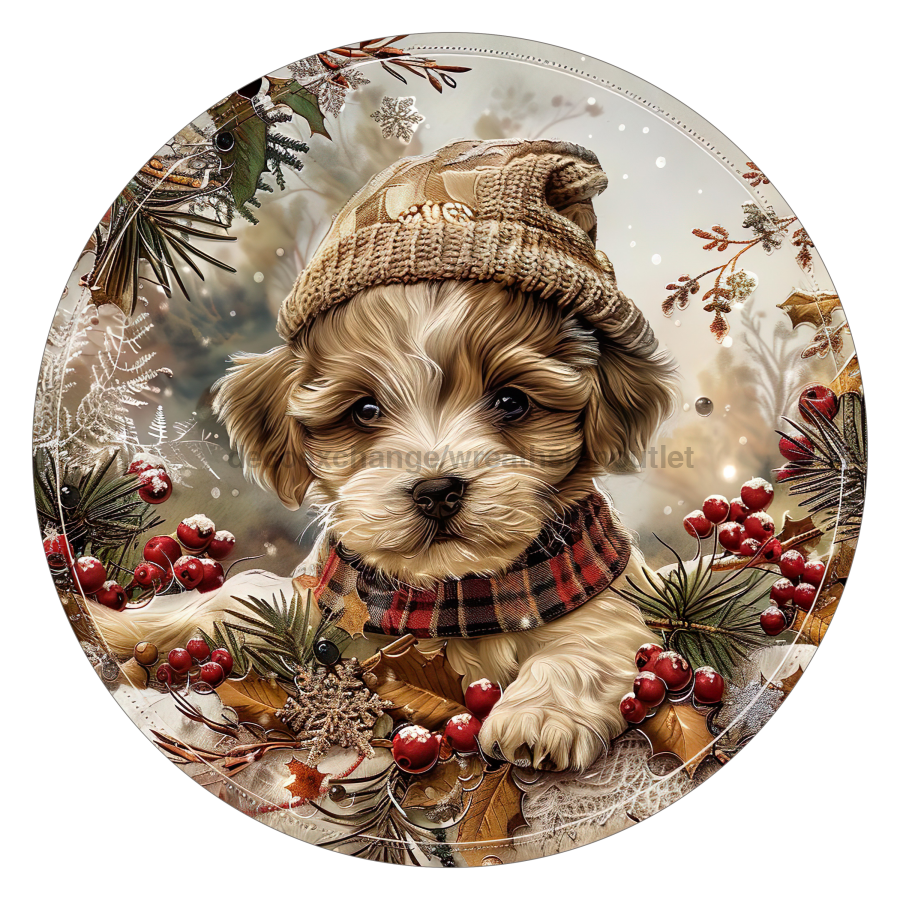 Christmas Dog 10" Wood Wreath Sign - DCO-102742-D