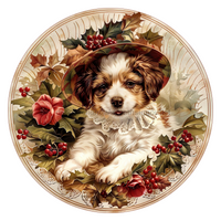 Thumbnail for Christmas Dog 10" Wood Wreath Sign - DCO-102743-D