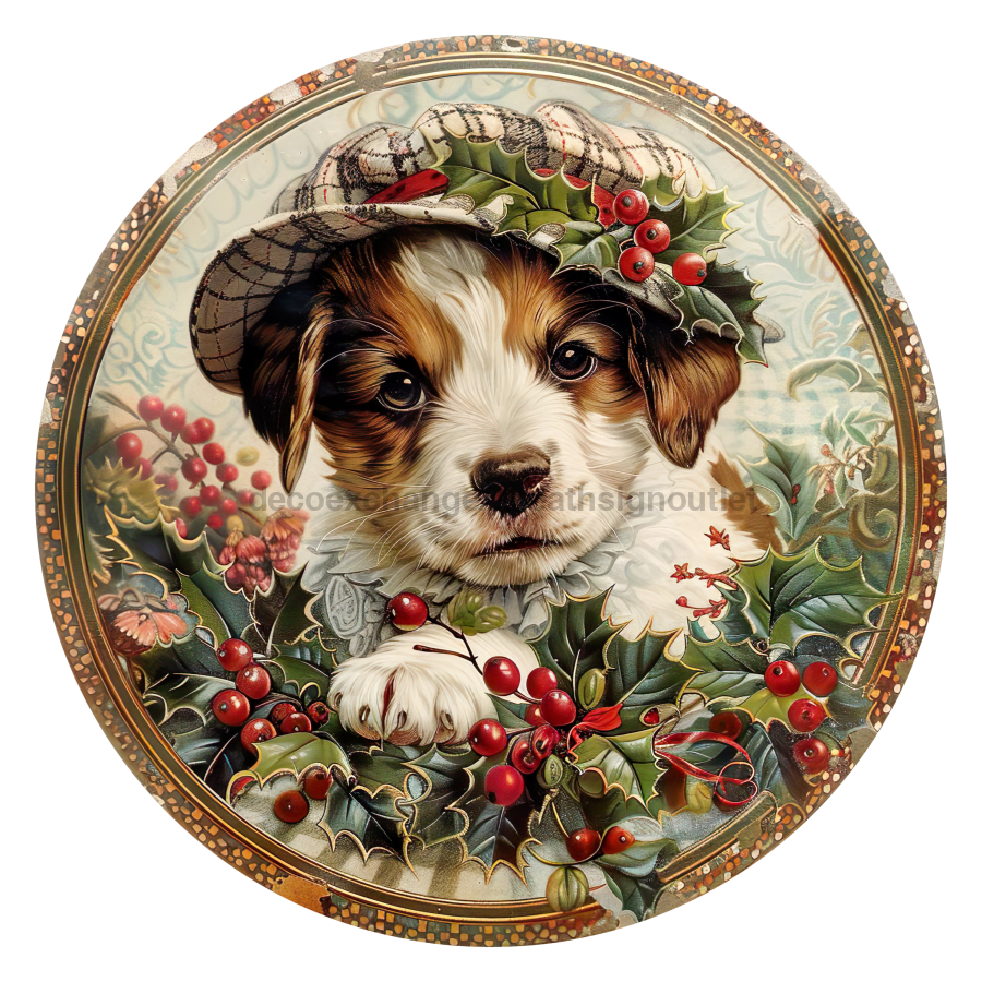 Christmas Dog 10" Wood Wreath Sign - DCO-102744-D