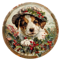 Thumbnail for Christmas Dog 10" Wood Wreath Sign - DCO-102744-D