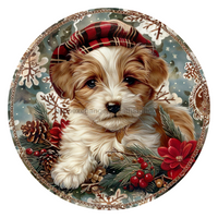 Thumbnail for Christmas Dog 10" Wood Wreath Sign - DCO-102745-D