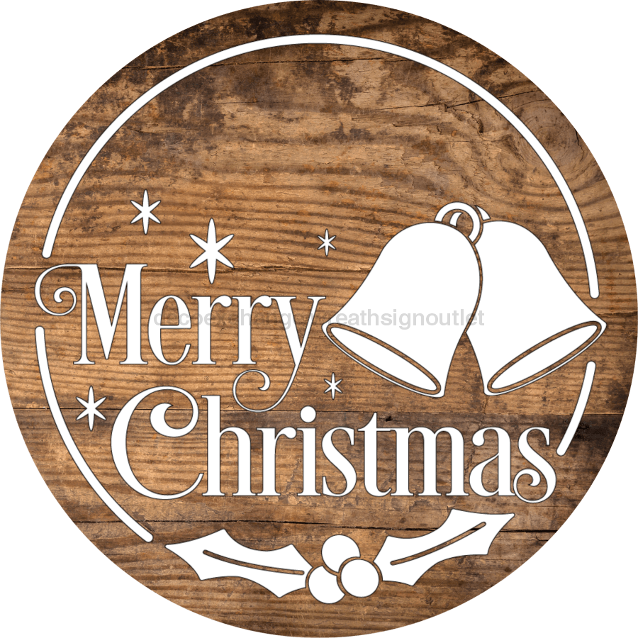 Christmas Door Hanger Merry Wood Grain Decoe-2651 Round Sign 18