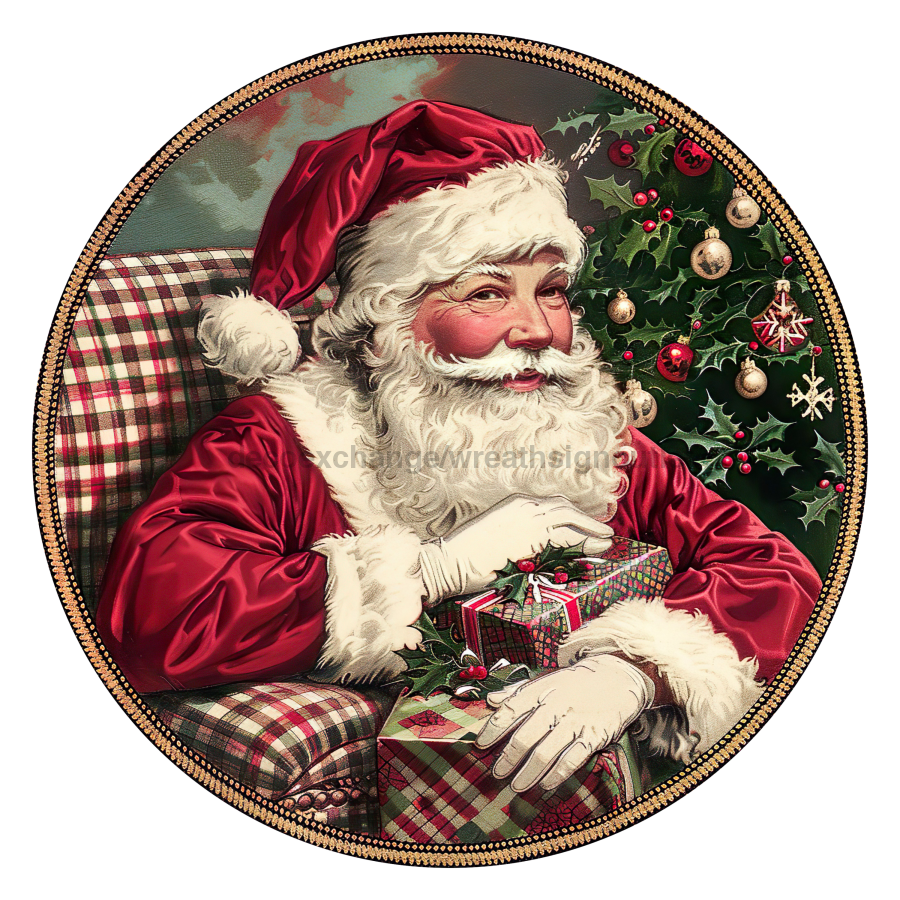 Christmas Santa 10" Wood Wreath Sign - DCO-102677-D
