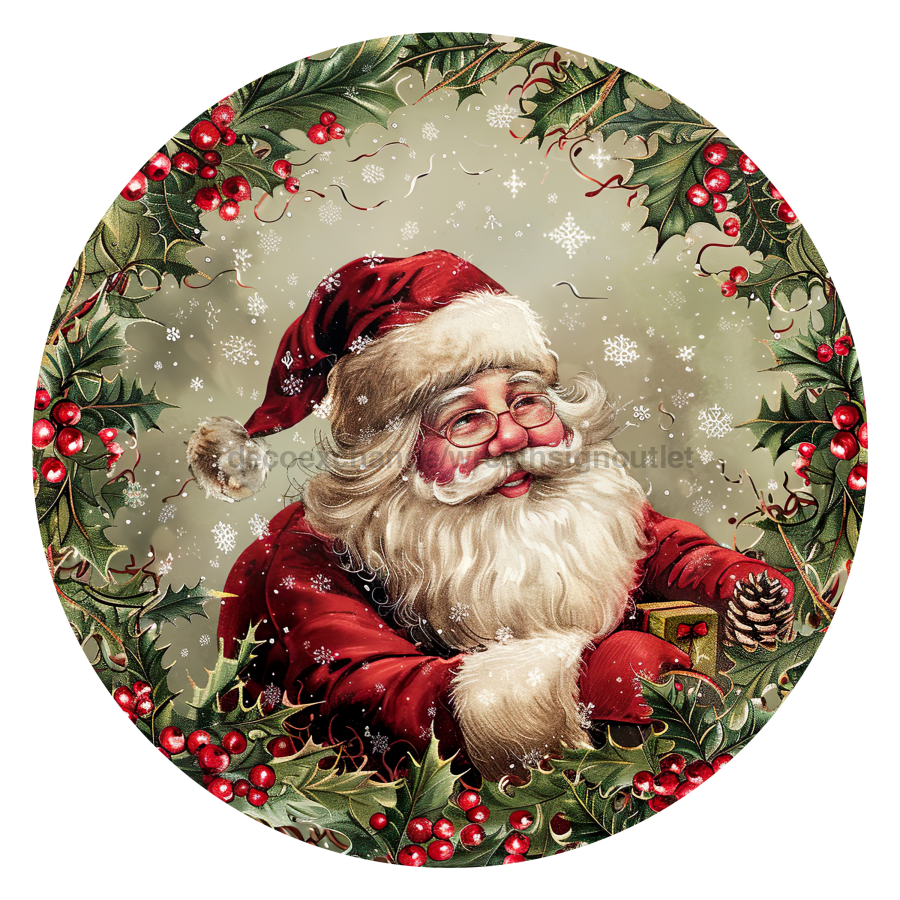 Christmas Santa 10" Wood Wreath Sign - DCO-102680-D