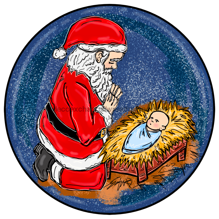 Wreath Sign, Christmas Santa Nativity 10" Round Metal Sign DECOE-216, DecoExchange, Sign For Wreath - DecoExchange