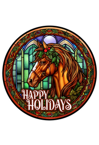 Thumbnail for Christmas 3D looking Stained Glass 10" Metal Wreath Sign - DECOE-4620