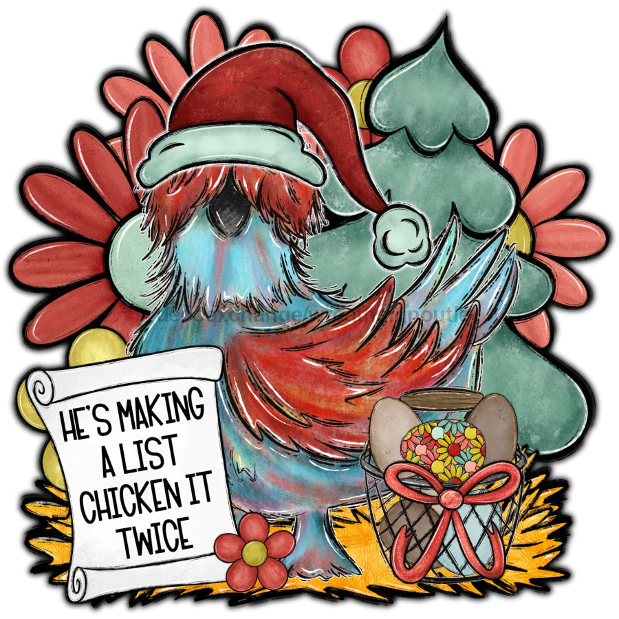 Christmas Chicken Retro 22" Wood Door Hanger - DECOE-W-903408-DH