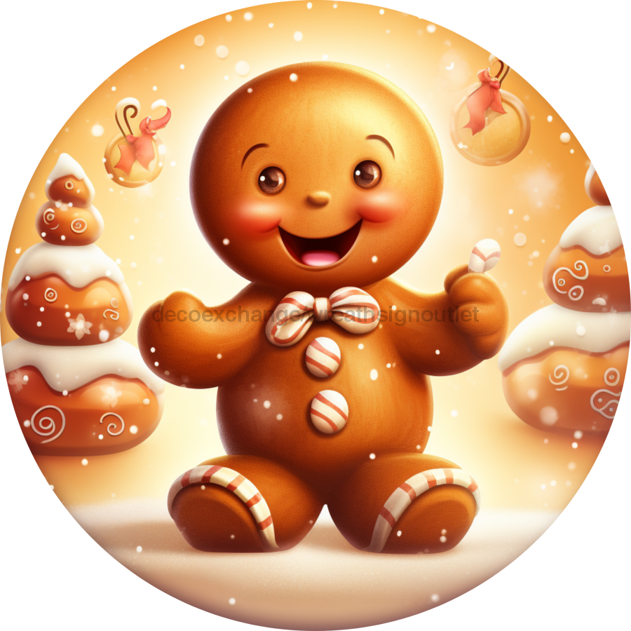 Christmas Sign, Gingerbread Sign, DCO-00468, Sign For Wreath, 10" Round Metal Sign - DecoExchange®
