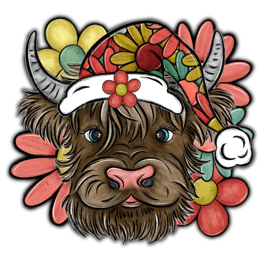 Christmas Highland Cow Retro 22" Wood Door Hanger - DECOE-W-903407-DH